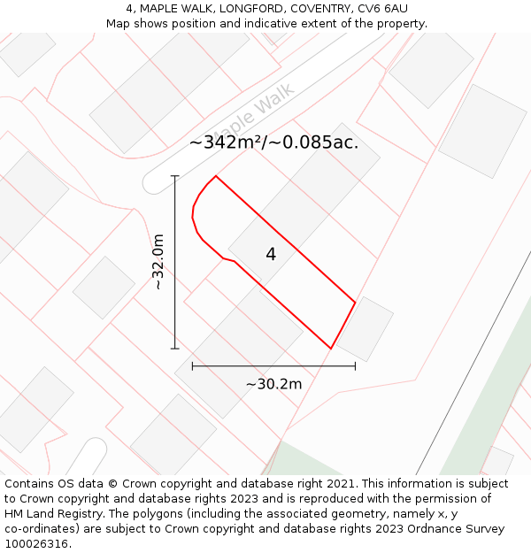 4, MAPLE WALK, LONGFORD, COVENTRY, CV6 6AU: Plot and title map