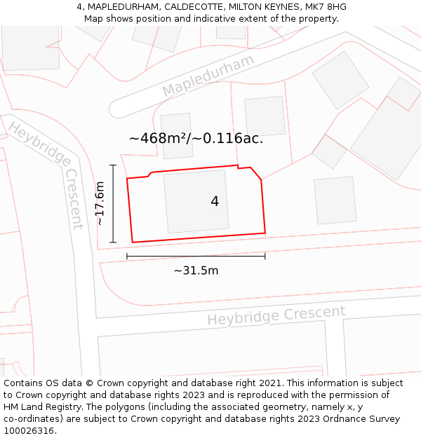 4, MAPLEDURHAM, CALDECOTTE, MILTON KEYNES, MK7 8HG: Plot and title map