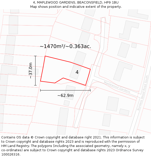 4, MAPLEWOOD GARDENS, BEACONSFIELD, HP9 1BU: Plot and title map