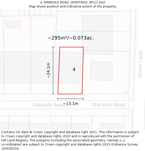 4, MARDALE ROAD, WORTHING, BN13 2AZ: Plot and title map