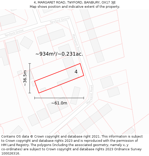 4, MARGARET ROAD, TWYFORD, BANBURY, OX17 3JE: Plot and title map