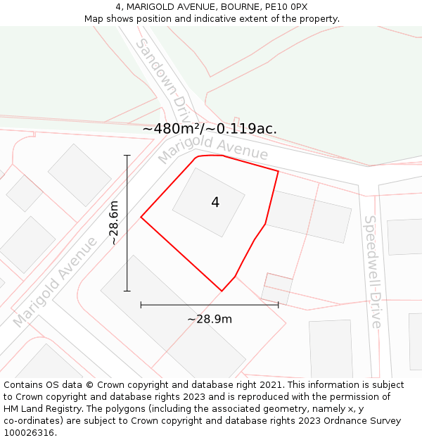 4, MARIGOLD AVENUE, BOURNE, PE10 0PX: Plot and title map