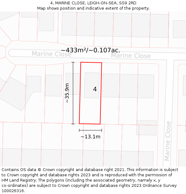 4, MARINE CLOSE, LEIGH-ON-SEA, SS9 2RD: Plot and title map