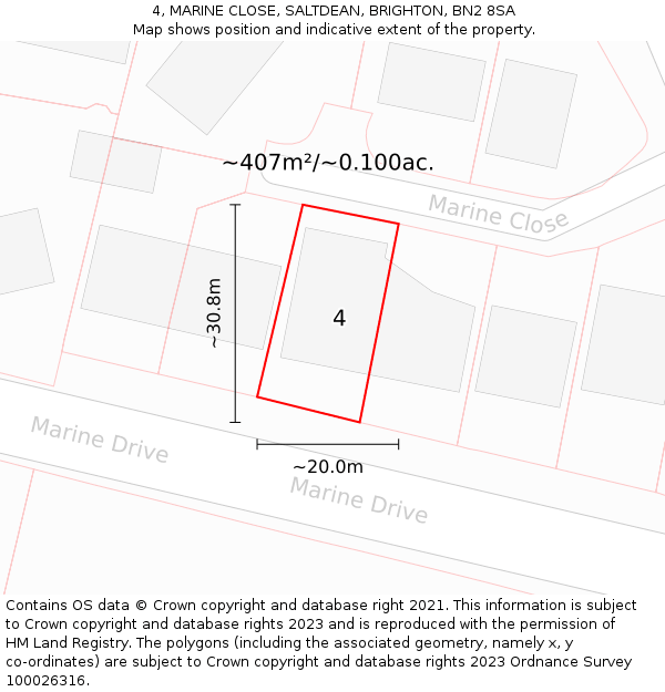 4, MARINE CLOSE, SALTDEAN, BRIGHTON, BN2 8SA: Plot and title map