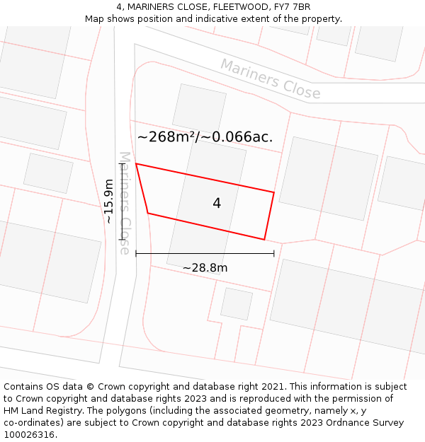 4, MARINERS CLOSE, FLEETWOOD, FY7 7BR: Plot and title map