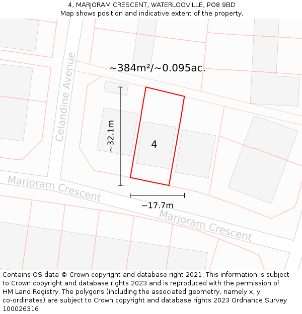 4, MARJORAM CRESCENT, WATERLOOVILLE, PO8 9BD: Plot and title map