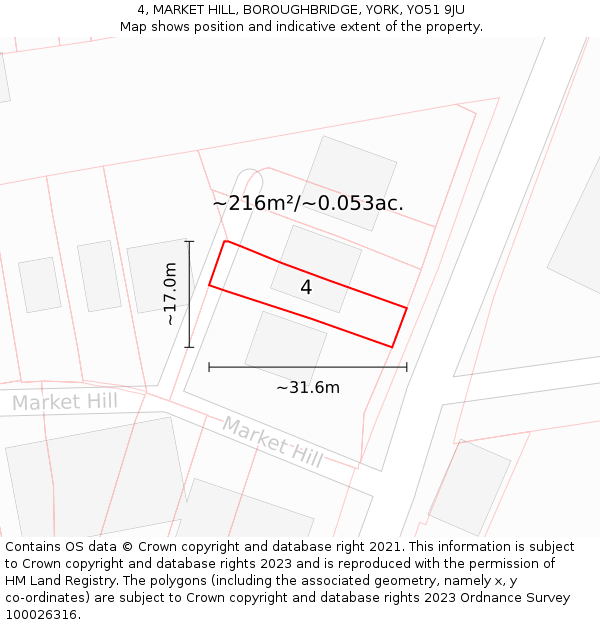 4, MARKET HILL, BOROUGHBRIDGE, YORK, YO51 9JU: Plot and title map