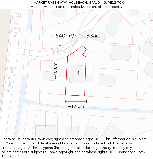 4, MARKET RASEN WAY, HOLBEACH, SPALDING, PE12 7QX: Plot and title map