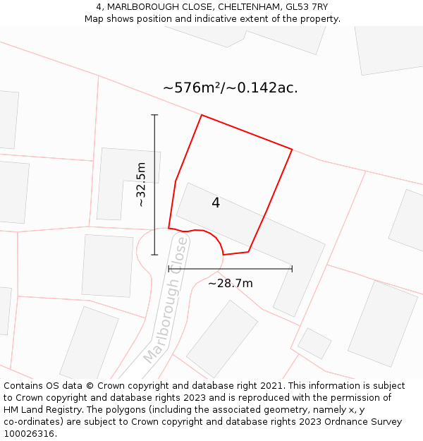 4, MARLBOROUGH CLOSE, CHELTENHAM, GL53 7RY: Plot and title map