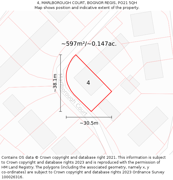 4, MARLBOROUGH COURT, BOGNOR REGIS, PO21 5QH: Plot and title map