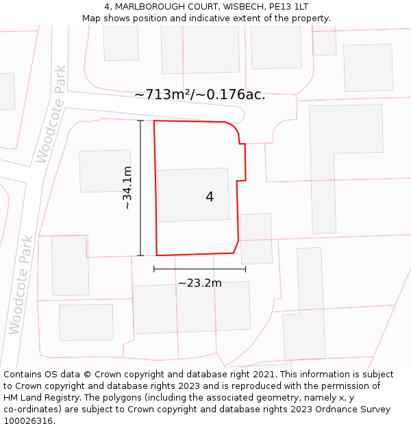 4, MARLBOROUGH COURT, WISBECH, PE13 1LT: Plot and title map