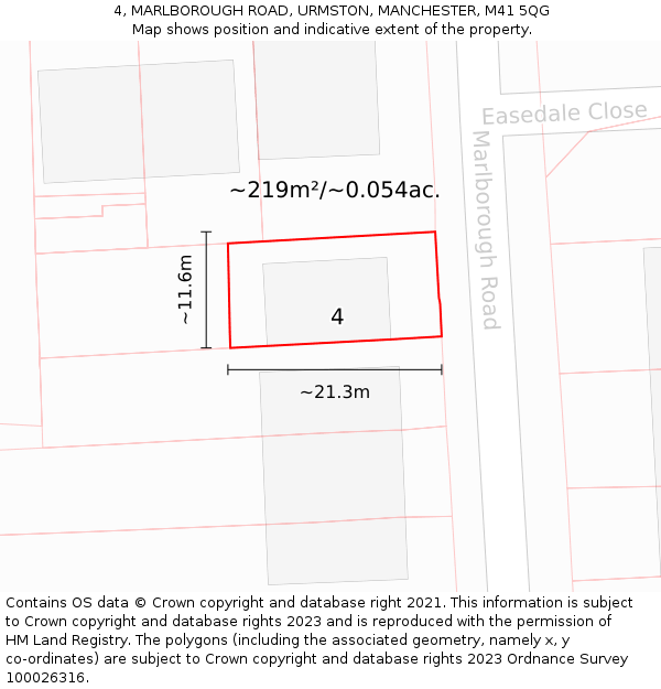 4, MARLBOROUGH ROAD, URMSTON, MANCHESTER, M41 5QG: Plot and title map