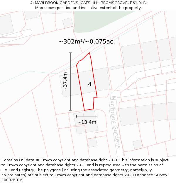 4, MARLBROOK GARDENS, CATSHILL, BROMSGROVE, B61 0HN: Plot and title map