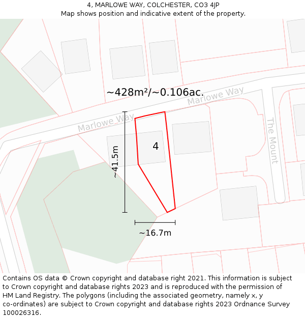 4, MARLOWE WAY, COLCHESTER, CO3 4JP: Plot and title map