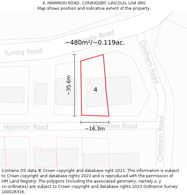 4, MARMION ROAD, CONINGSBY, LINCOLN, LN4 4RG: Plot and title map