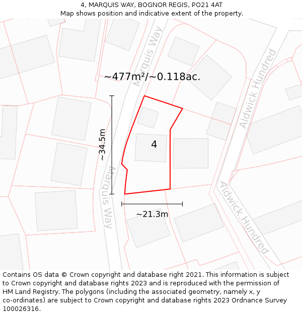 4, MARQUIS WAY, BOGNOR REGIS, PO21 4AT: Plot and title map