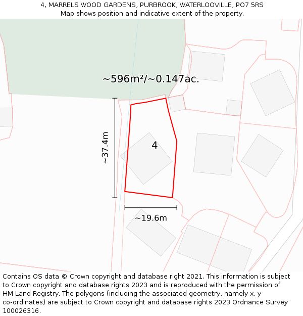 4, MARRELS WOOD GARDENS, PURBROOK, WATERLOOVILLE, PO7 5RS: Plot and title map