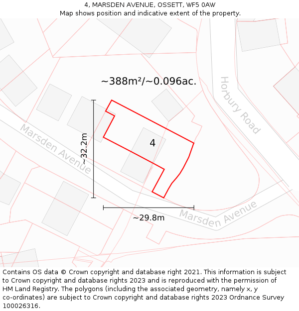 4, MARSDEN AVENUE, OSSETT, WF5 0AW: Plot and title map