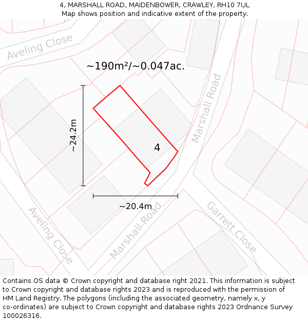 4, MARSHALL ROAD, MAIDENBOWER, CRAWLEY, RH10 7UL: Plot and title map