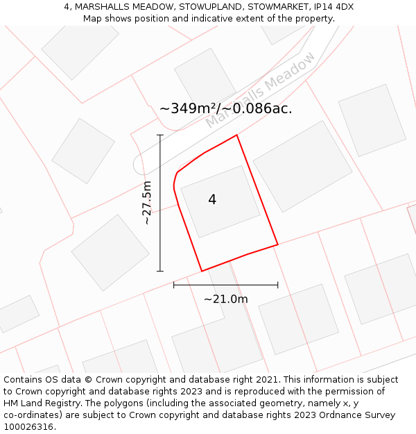 4, MARSHALLS MEADOW, STOWUPLAND, STOWMARKET, IP14 4DX: Plot and title map