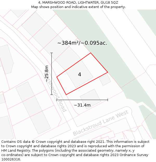 4, MARSHWOOD ROAD, LIGHTWATER, GU18 5QZ: Plot and title map