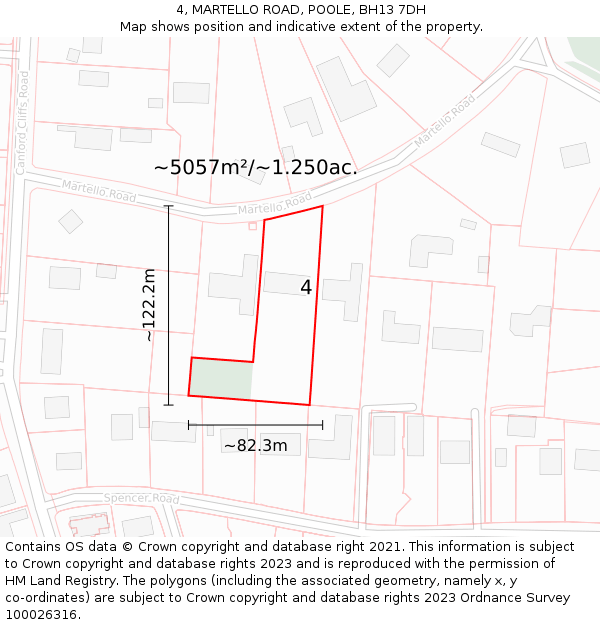 4, MARTELLO ROAD, POOLE, BH13 7DH: Plot and title map