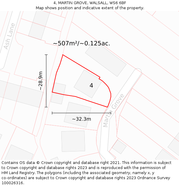 4, MARTIN GROVE, WALSALL, WS6 6BF: Plot and title map