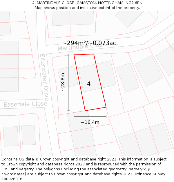 4, MARTINDALE CLOSE, GAMSTON, NOTTINGHAM, NG2 6PN: Plot and title map