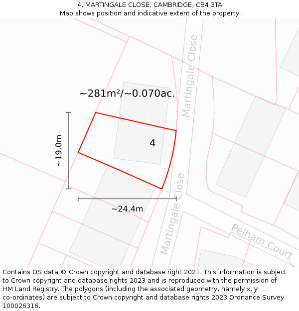 4, MARTINGALE CLOSE, CAMBRIDGE, CB4 3TA: Plot and title map