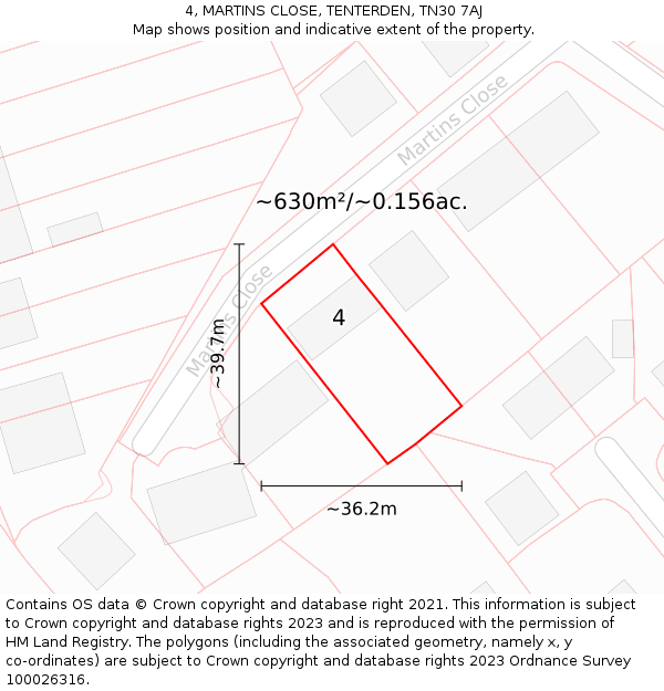 4, MARTINS CLOSE, TENTERDEN, TN30 7AJ: Plot and title map