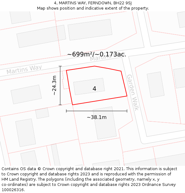 4, MARTINS WAY, FERNDOWN, BH22 9SJ: Plot and title map