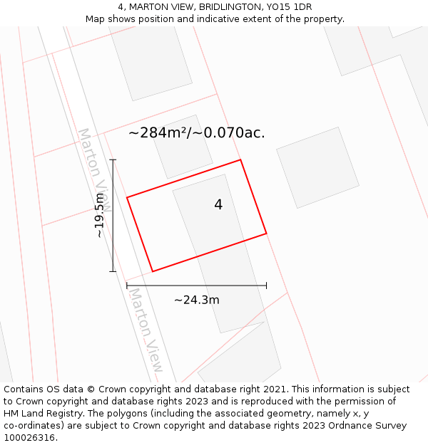 4, MARTON VIEW, BRIDLINGTON, YO15 1DR: Plot and title map