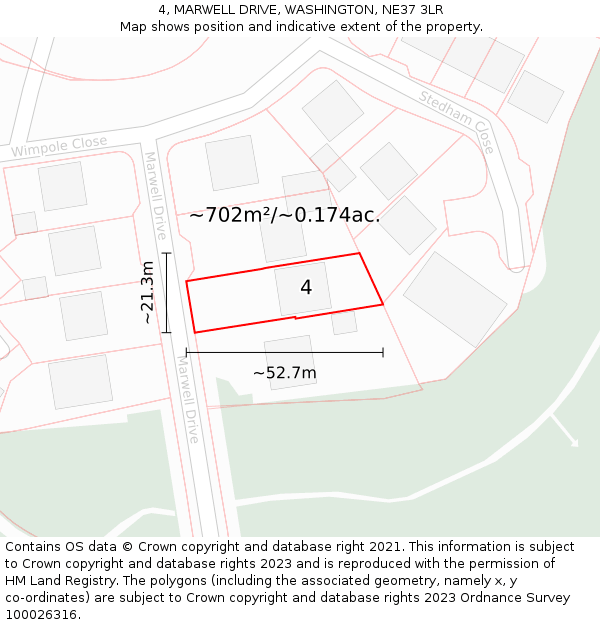 4, MARWELL DRIVE, WASHINGTON, NE37 3LR: Plot and title map