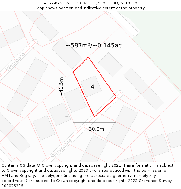 4, MARYS GATE, BREWOOD, STAFFORD, ST19 9JA: Plot and title map