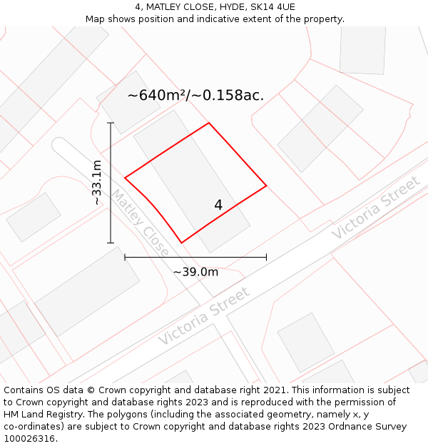 4, MATLEY CLOSE, HYDE, SK14 4UE: Plot and title map