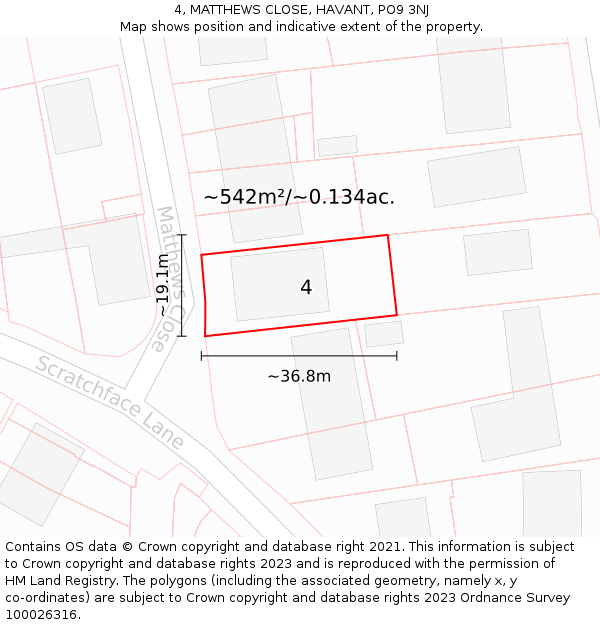 4, MATTHEWS CLOSE, HAVANT, PO9 3NJ: Plot and title map