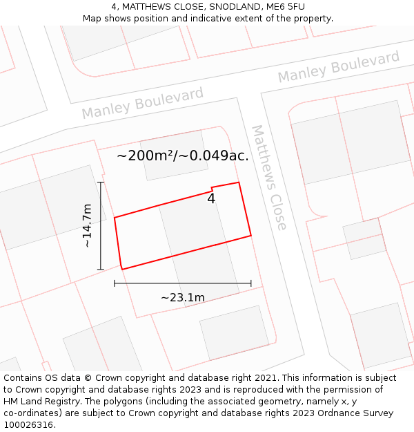 4, MATTHEWS CLOSE, SNODLAND, ME6 5FU: Plot and title map