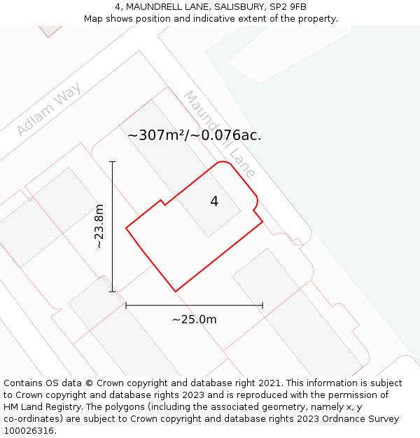 4, MAUNDRELL LANE, SALISBURY, SP2 9FB: Plot and title map