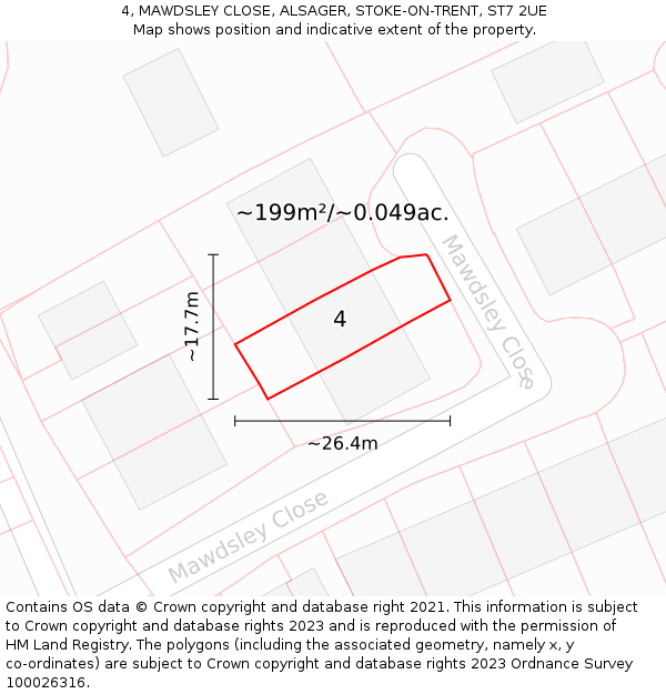 4, MAWDSLEY CLOSE, ALSAGER, STOKE-ON-TRENT, ST7 2UE: Plot and title map