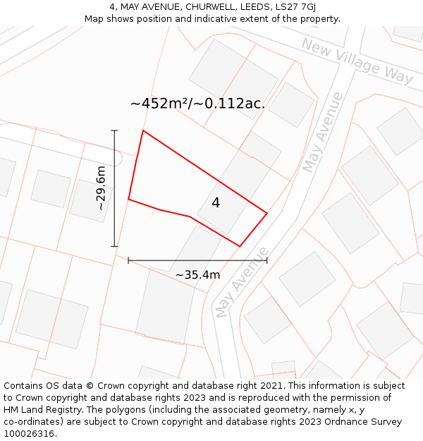 4, MAY AVENUE, CHURWELL, LEEDS, LS27 7GJ: Plot and title map