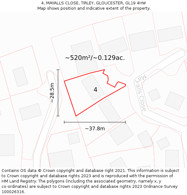 4, MAYALLS CLOSE, TIRLEY, GLOUCESTER, GL19 4HW: Plot and title map