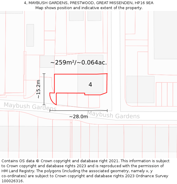 4, MAYBUSH GARDENS, PRESTWOOD, GREAT MISSENDEN, HP16 9EA: Plot and title map