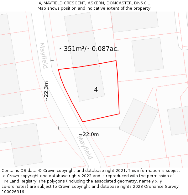 4, MAYFIELD CRESCENT, ASKERN, DONCASTER, DN6 0JL: Plot and title map