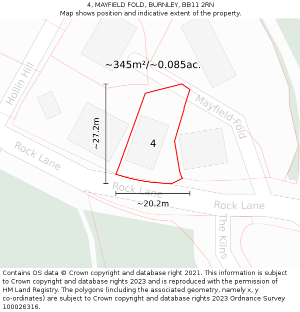 4, MAYFIELD FOLD, BURNLEY, BB11 2RN: Plot and title map