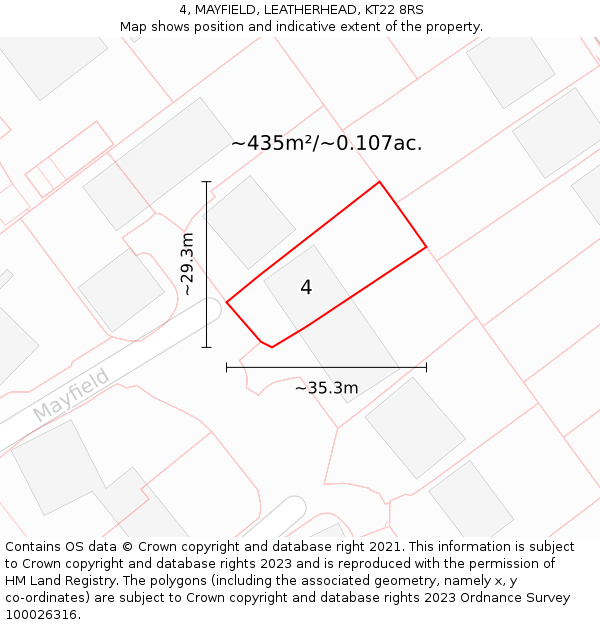 4, MAYFIELD, LEATHERHEAD, KT22 8RS: Plot and title map