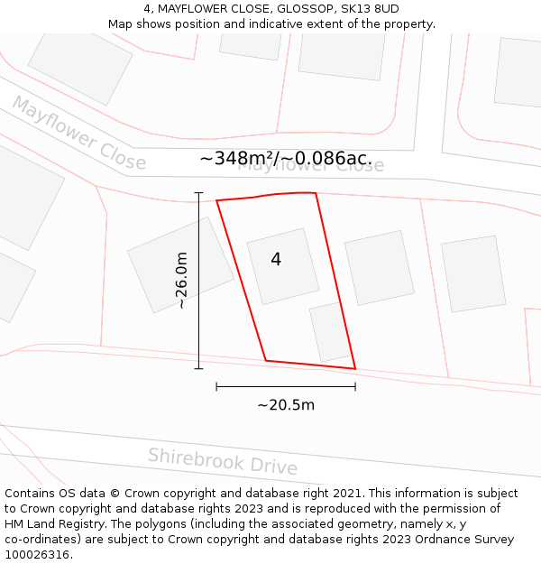 4, MAYFLOWER CLOSE, GLOSSOP, SK13 8UD: Plot and title map