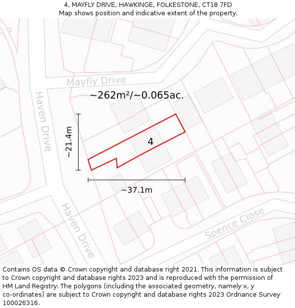 4, MAYFLY DRIVE, HAWKINGE, FOLKESTONE, CT18 7FD: Plot and title map