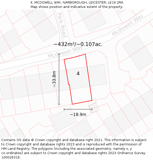 4, MCDOWELL WAY, NARBOROUGH, LEICESTER, LE19 2RA: Plot and title map