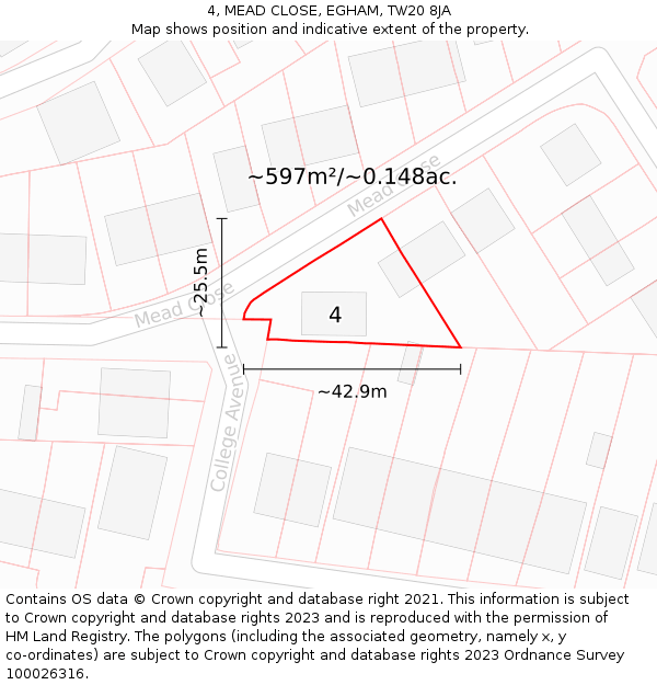 4, MEAD CLOSE, EGHAM, TW20 8JA: Plot and title map