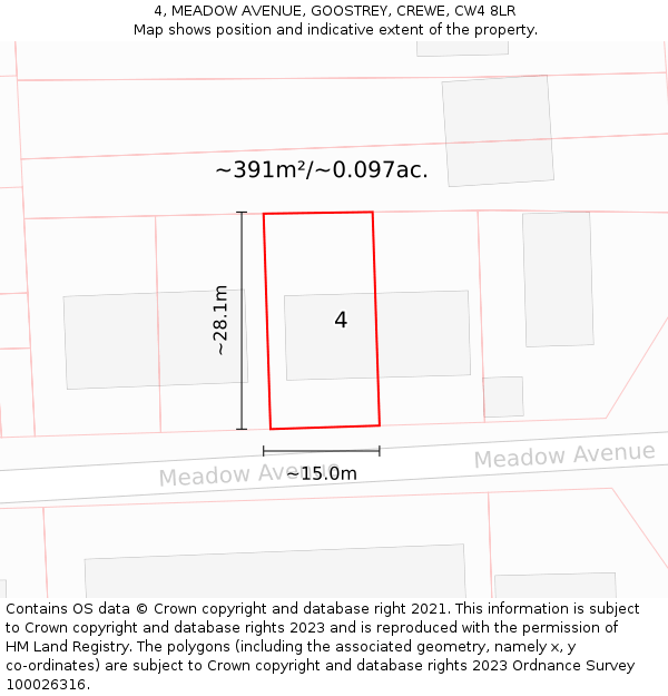 4, MEADOW AVENUE, GOOSTREY, CREWE, CW4 8LR: Plot and title map